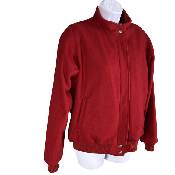 L.L. Bean Red Heavy Wool Mens M Womens L Bomber Jacket Plaid Lining USA Made - Picture 5 of 13